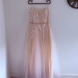 Macy's Blush and White Lace Gown
